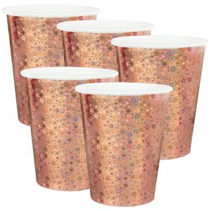 Feest wegwerp bekertjes - glitter - 50x stuks - 270 ml - rosegoud - karton