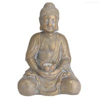 1x Boeddha beeld goud met solar verlichting 44 cm   -