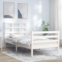 Bedframe met hoofdbord massief hout wit