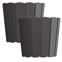 Set van 4x stuks wood-look plantenpot/bloempot kunststof dia 16.5 cm/hoogte 15 cm antraciet