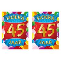 Verjaardag deurposter - 2x - 45 jaar - multi - 59 x 84 cm - leeftijd feestartikelen