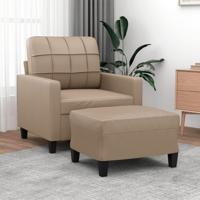 Fauteuil met voetenbank 60 cm kunstleer cappuccinokleurig