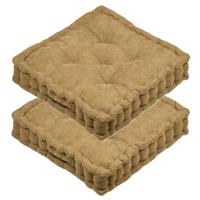 Stof Textile Vloerkussen Ribcord - 2x - camel - polyester - 45 x 45 x 10 cm - vierkant - Extra dik