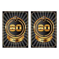 Verjaardag deurposter - 2x - 80 jaar - goud - 59 x 42 cm - leeftijd feestartikelen