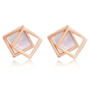 Cilla Jewels Dames oorknoppen Double Square Shell Rose Wit