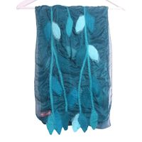 Gevilte Sjaal met Blaadjes (Aqua/Petrol)