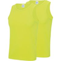 2-Pack Maat L - Sport singlets/hemden neon geel voor heren - thumbnail