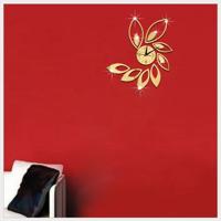 Bloem kunst moderne design DIY verwisselbare 3D Crystal spiegel muur klok muur sticker woonkamer slaapkamer decor (goud)