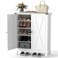 Schoenenkast met Deuren & 6-traps Verstelbare Planken Schoenencommode in Landelijke Stijl Wit