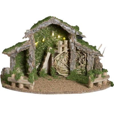Feeric lights and christmas Lege kerststal - met verlichting - L28 x B22,5 x H38 cm - mdf/hout