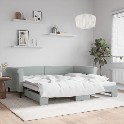 Slaapbank met onderschuifbed 100x200 cm fluweel lichtgrijs