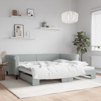 Slaapbank met onderschuifbed 100x200 cm fluweel lichtgrijs
