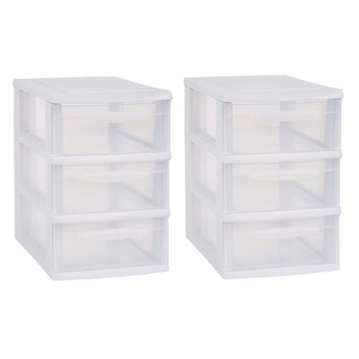 3x stuks ladenkast/bureau organizers wit stapelbaar A5 met 3x lades L18 x B27 x H27 cm
