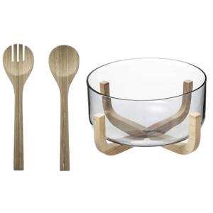 Secret de Gourmet Slakom/schaal met slacouvert - Glas/hout - D24 cm - Saladeschalen