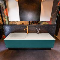 Badkamermeubelset Mondiaz Erin 150 cm met 1 Lade met RIDGE Wastafel Links Linen met 1 kraangat Greeploos Mat Smag