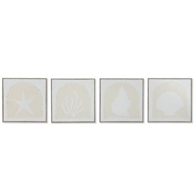 Schilderij Home ESPRIT Wit Crème Mediterrane 40 x 3 x 40 cm (4 Stuks)