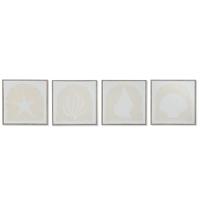 Schilderij Home ESPRIT Wit Crème Mediterrane 40 x 3 x 40 cm (4 Stuks)