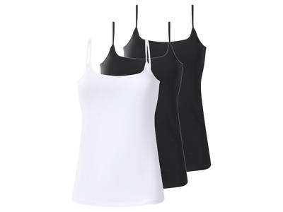 esmara Set van 3 dames spaghettitops (Zwart/wit, L (44/46))