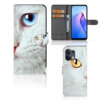 OPPO Reno8 | Telefoonhoesje | Met pasjeshouder | Witte Kat