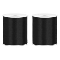 2x Hobby/decoratie zwart satijnen sierlinten 10 cm/100 mm x 25 meter 2x Hobby/decoratie zwart satijnen sierlinten 10 cm/100 mm x 25 meter