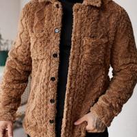 Bon&Bon Herren Teddyjacke - Flauschige Flanell Winterjacke in Blau Khaki / XL