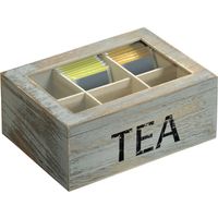 6-vaks grijs Tea theedoosje/theekistje van hout 16 x 21,7 x 9 cm - Theedozen - thumbnail