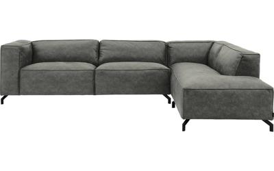 Goossens Bank Calvin grijs, micro leer, 3,5-zits, modern design met ligelement rechts
