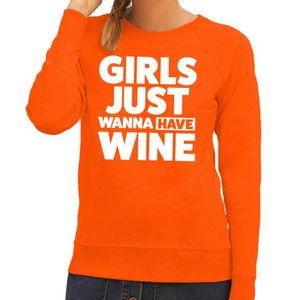 Girls just wanna have Wine tekst sweater oranje voor dames