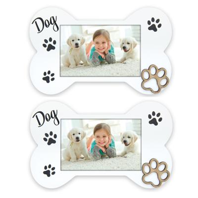 Fotolijstje hond thema - 2x stuks - 20 x 25 x 3 cm - geschikt voor een foto van 10 x 15 cm - Hout