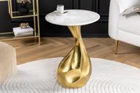 Ronde bijzettafel TEAR 60cm goud wit met marmeren tafelblad handgemaakt - 44834
