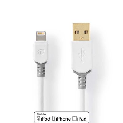 Nedis Lightning Kabel | Apple Lightning 8- Pins naar USB-A Male | 2 m | Grijs / Wit | 1 stuks - CCBW39300WT20 CCBW39300WT20