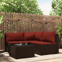 4-delige Loungeset met kussens poly rattan bruin