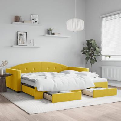 Slaapbank met onderschuifbed en lades 100x200 cm fluweel geel