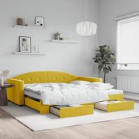 Slaapbank met onderschuifbed en lades 100x200 cm fluweel geel