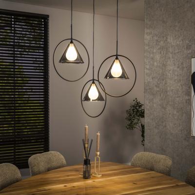 LifestyleFurn Hanglamp 'Jordie' Smoke glas, 3-lamps