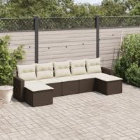 7-delige Loungeset met kussens poly rattan bruin