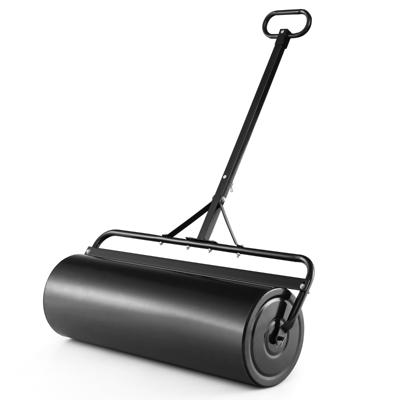 Metalen Tuingazonroller met Afneembare Handgreep Water-/Zandgevulde Gazonroller 63L- Ø 30 cm Zwart