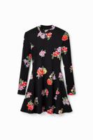 Korte skaterjurk met bloemen - BLACK - L