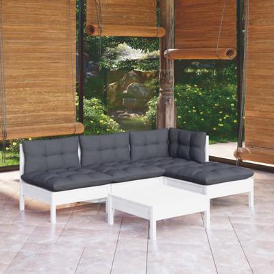 5-delige Loungeset met kussens grenenhout wit