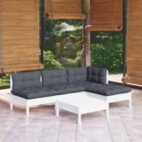 5-delige Loungeset met kussens grenenhout wit