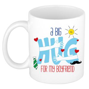 Cadeau koffie/thee mok voor vriend - wit - big hug - 300 ml - verjaardag