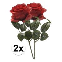 Kunstbloem roos Simone - 2x - rood - 45 cm - decoratie bloemen
