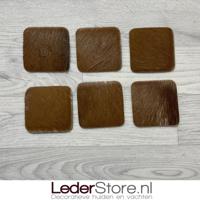 Geitenhuid onderzetters bruin wit 10x10cm