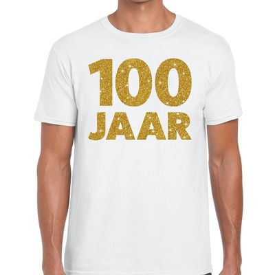 100 jaar goud glitter verjaardag/jubileum kado shirt wit heren