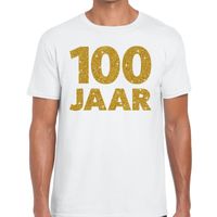 100 jaar goud glitter verjaardag/jubileum kado shirt wit heren