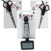 Pets Collection huisdieren knipscharen set - vacht/oren/neus - kat/hond - 18 cm - met vachtborstel