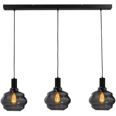 Masterlight 3-lichts hanglamp - zwart -Porto met Ball smoke glazen - Ø 24cm - 2711-05-05-100-3-3