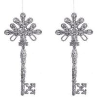 2x Kerstboom decoratie sleutels zilver 17 cm met glitters - thumbnail