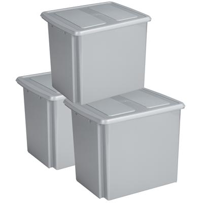 Sunware - Set van 3x opslagboxen - kunststof - 45 liter - lichtgrijs - 45 x 36 x 36 cm - met deksel