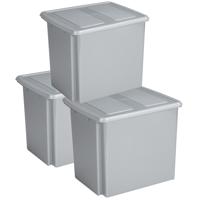 Sunware - Set van 3x opslagboxen - kunststof - 45 liter - lichtgrijs - 45 x 36 x 36 cm - met deksel